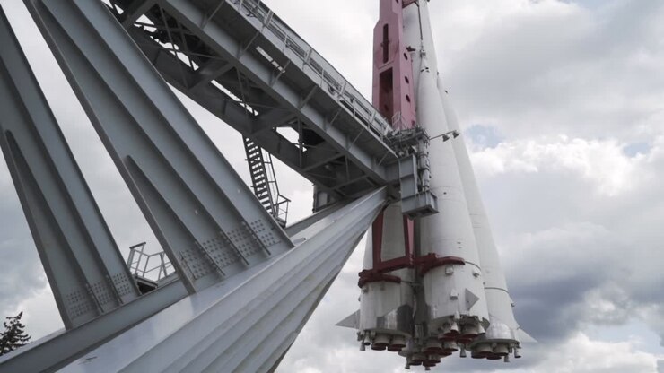 Close-up view of a rocket launch structure