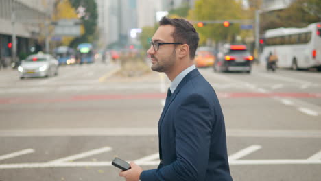 businessman crossing in the street of seoul city in south korea
