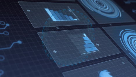 animation of digital data processing and circuit board over black background