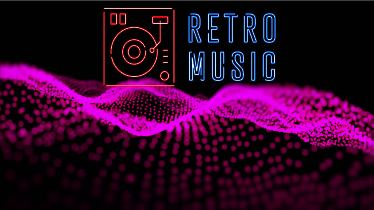 분홍색 반점 위에 레트로 음악 텍스트의 애니메이션