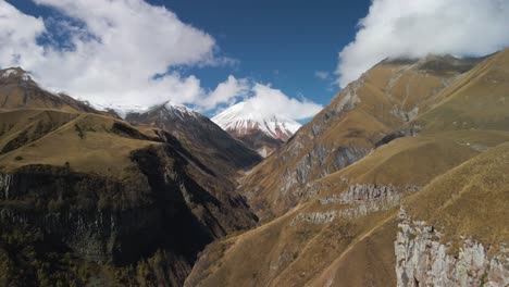 Drone-view-of-mountain-and-majestic-landscape-in-the-Caucasus-region,-Georgia