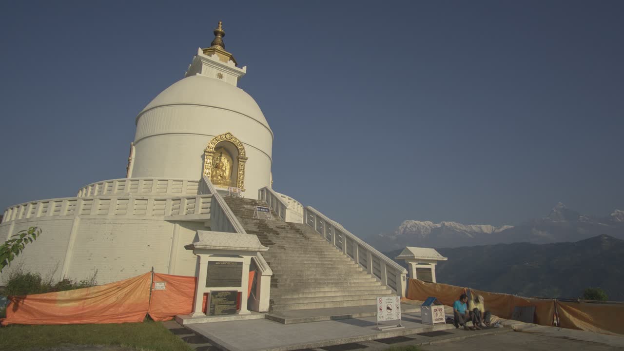 Peace Pagoda in Nepal with Mountain View