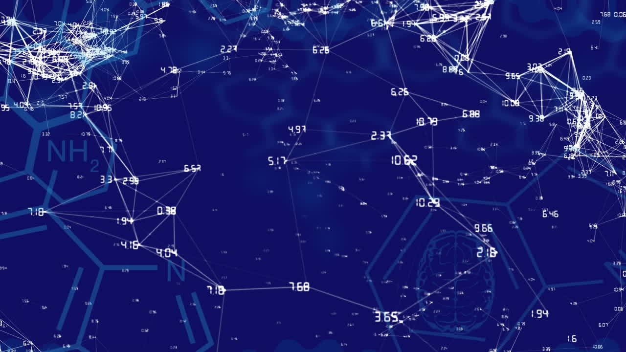 Web of connections and numbers moving against blue background