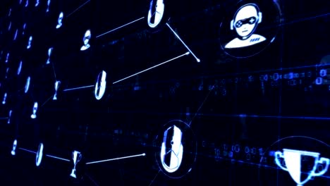símbolos de ciberjuegos y esport en la sala de servidores en el bucle de fondo