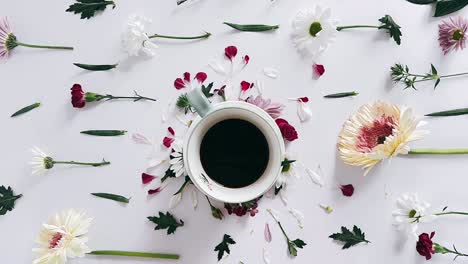 coffee and flowers arrangement