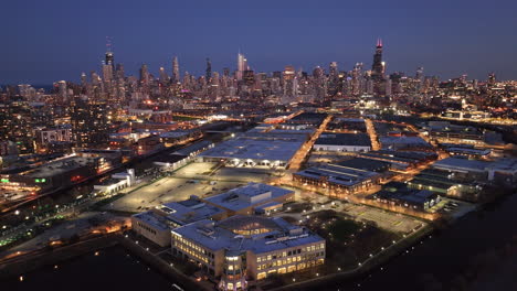aerial view of chicago at night