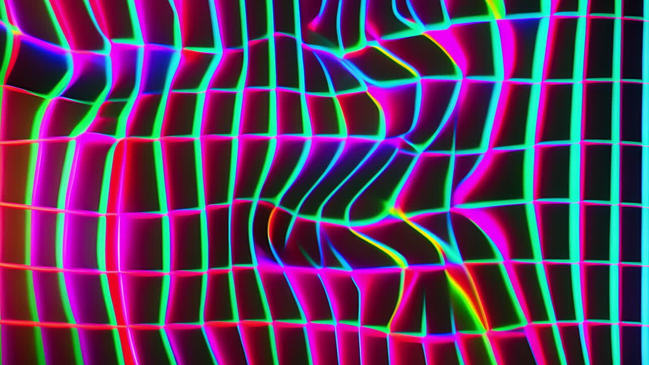 Abstract Neon Grid with Wavy Lines