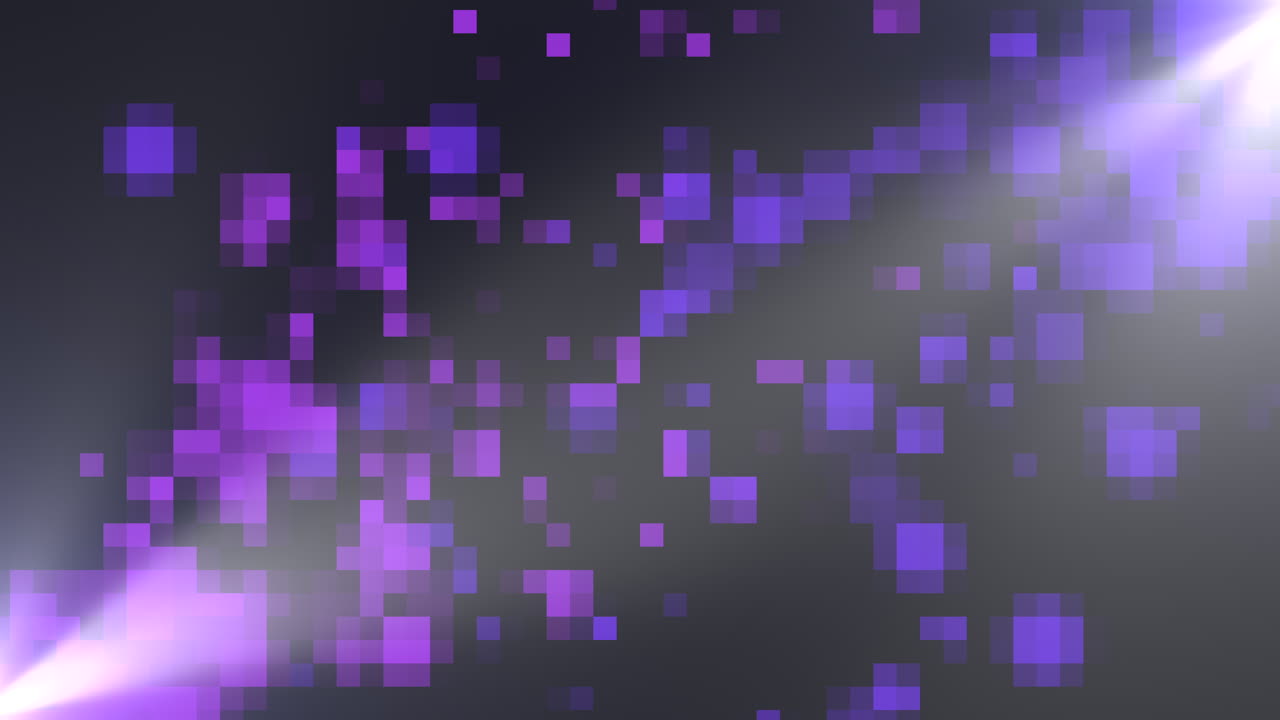 motif pixelé dynamique et vibrant en violet et bleu sur fond noir