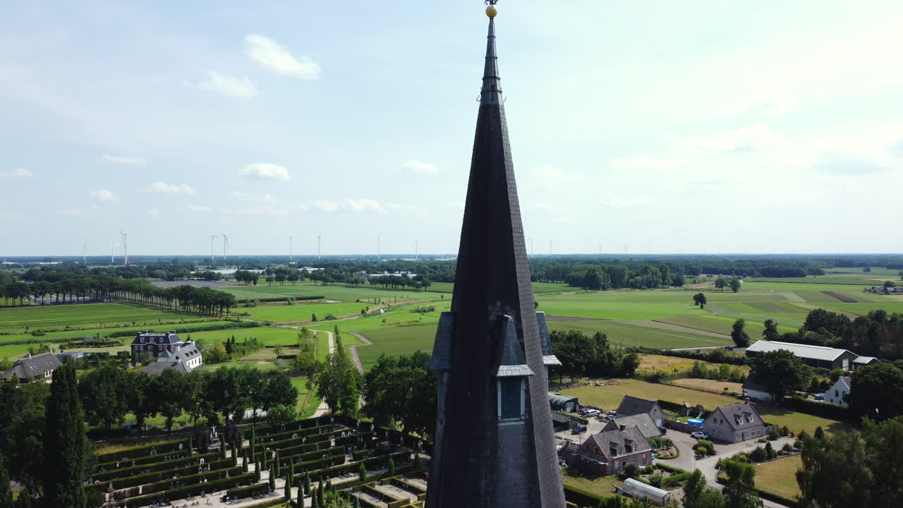 Aerial View of a Church Tower in the Netherlands