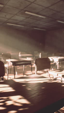 aula vacía con la luz del sol corriendo a través de la ventana