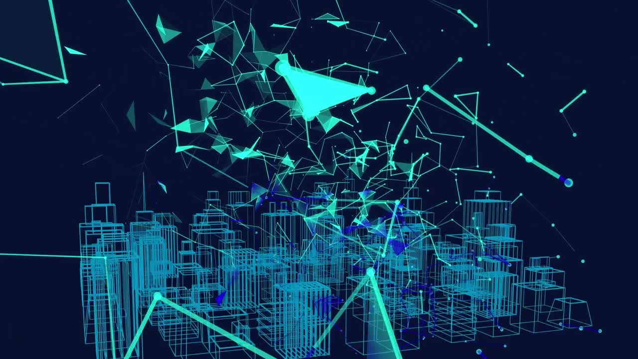 블랙 배경에 연결 네트워크와 도시의 애니메이션