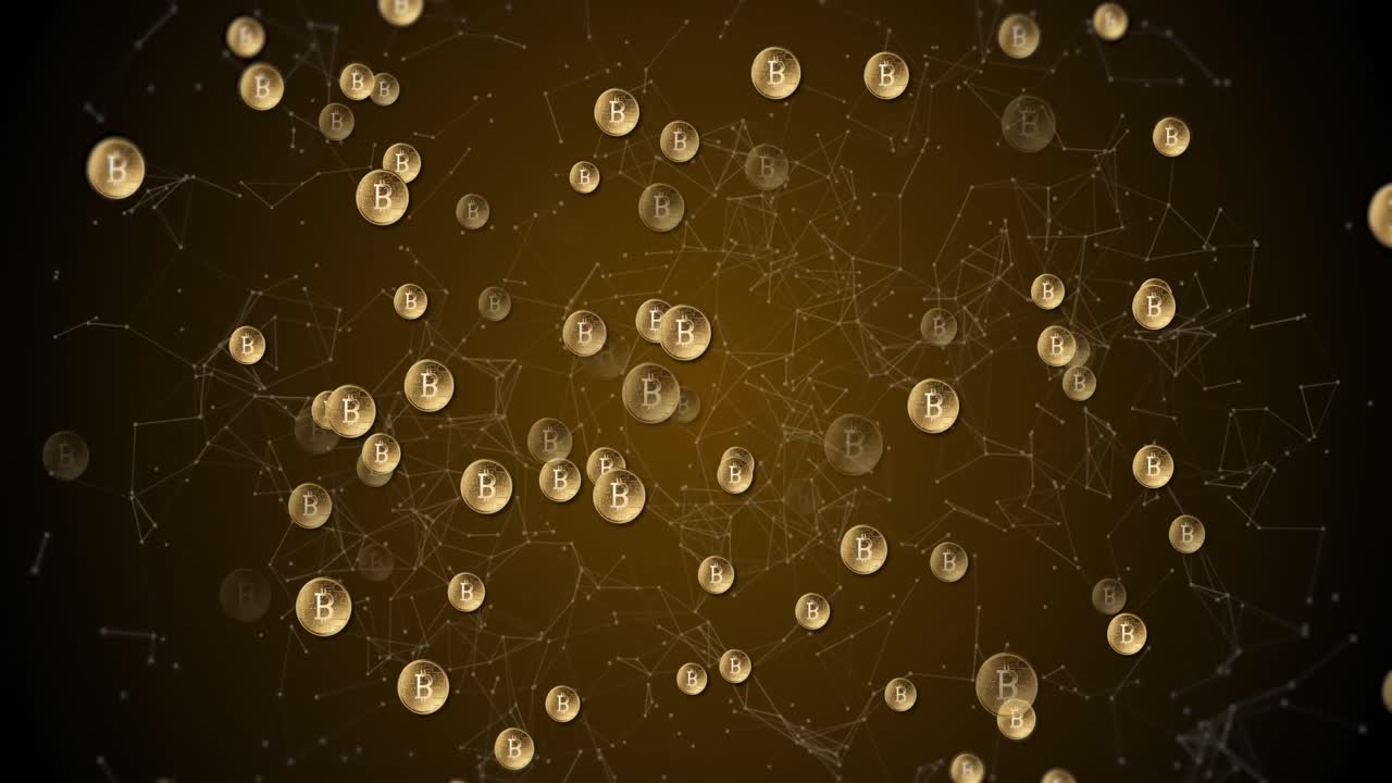 Bitcoin symbols moving against network of connections