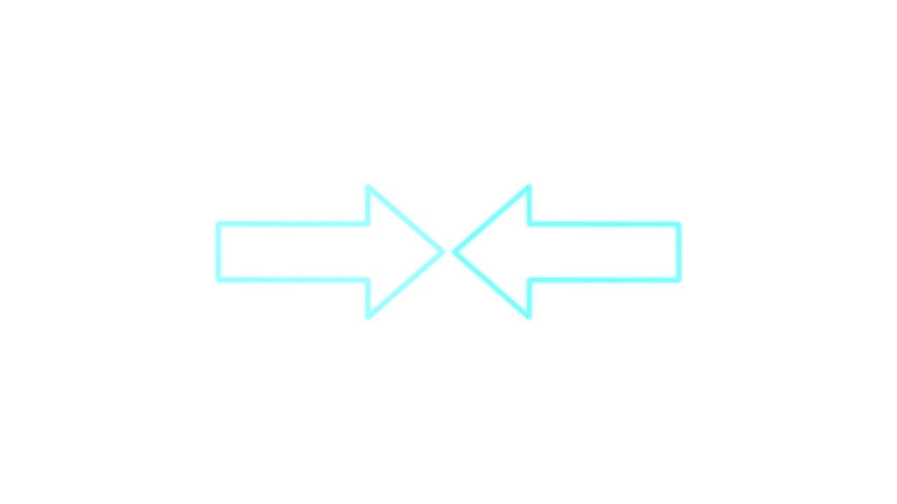 Two blue outlined arrows move toward each other, overlap, then return on a white background