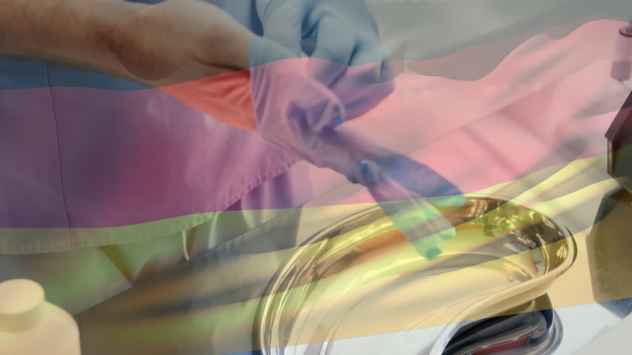 animación de la bandera de alemania ondeando sobre el cirujano en la sala de operaciones