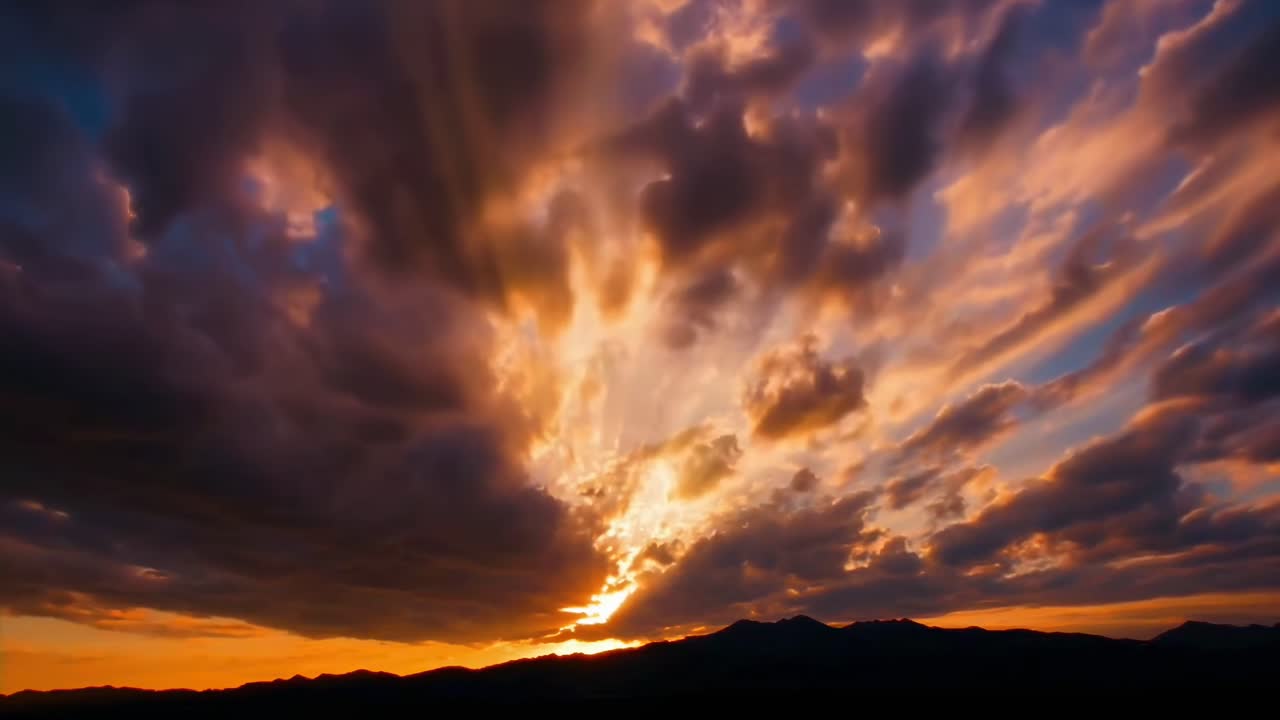 Dramatic Time-Lapse of Vibrant Sunset Sky with Crepuscular Rays