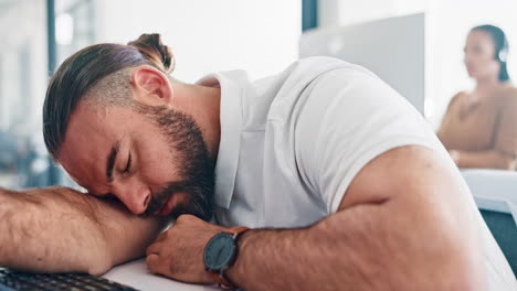 business man sleeping on desk, tired and insomnia