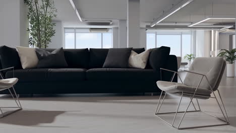 modern office lounge area with sofa and armchairs