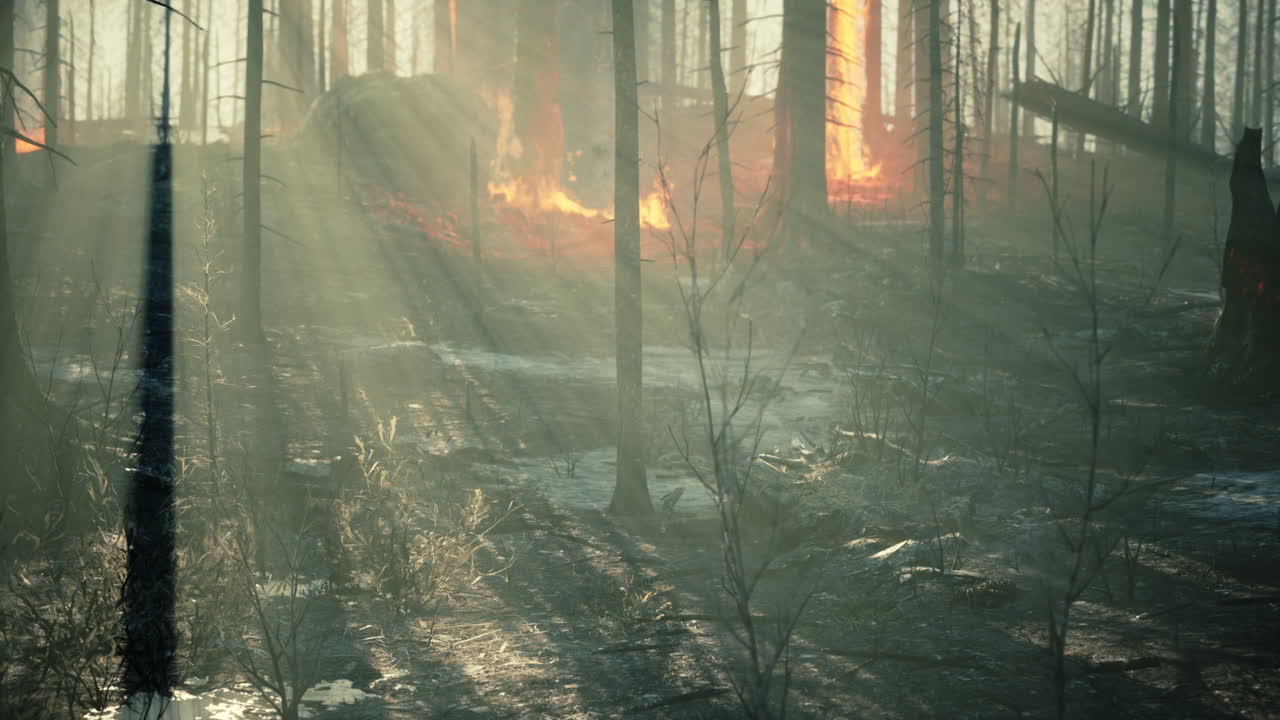 Wildfire brucia il terreno nella foresta