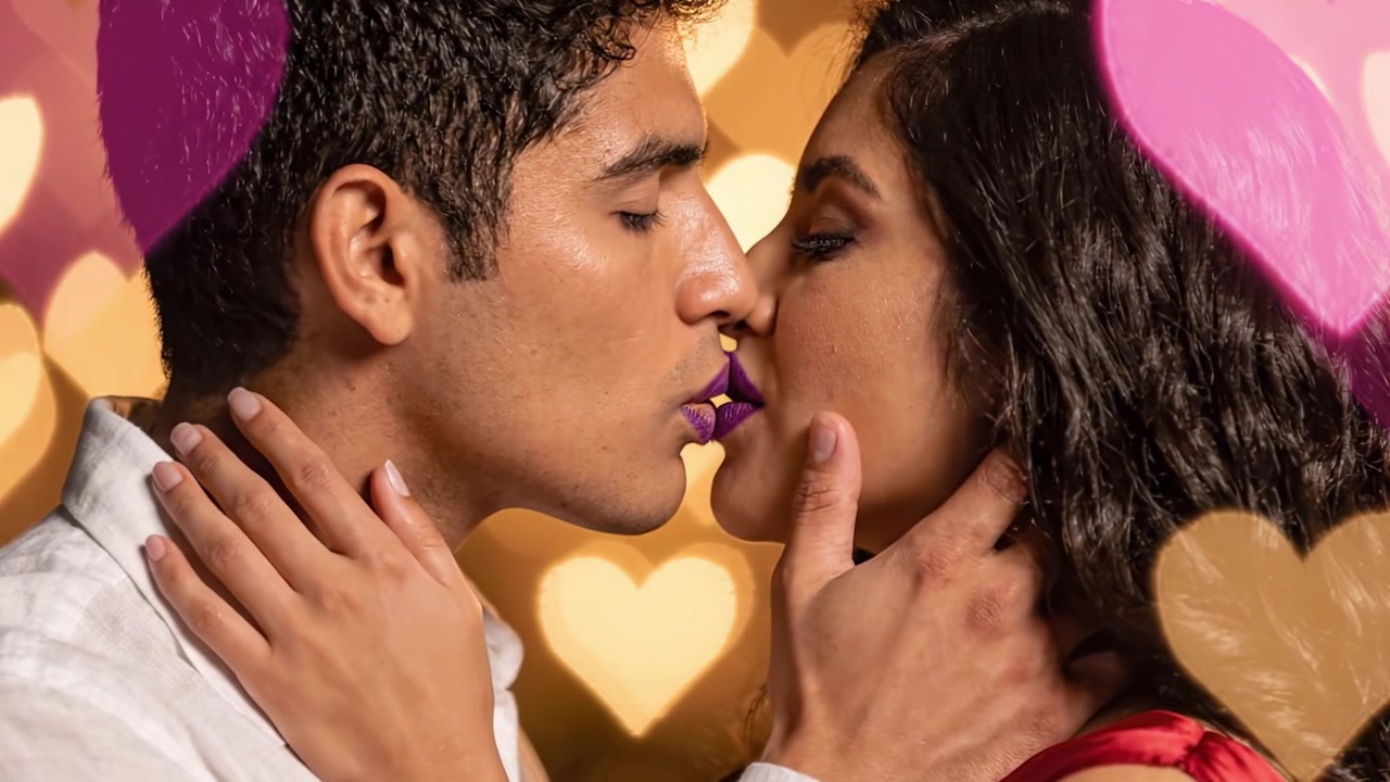 Un momento tenero tra due innamorati avvolti da emozioni sincere e un'atmosfera romantica, catturato in una serie di fotogrammi che esprimono amore e connessione