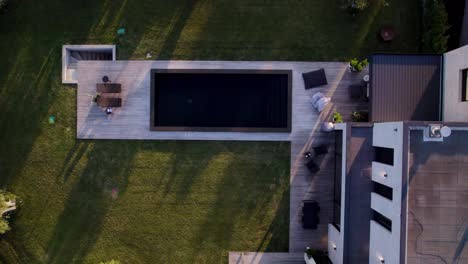 top-down aerial shot of a luxury villa with a pool in uzès during sunset