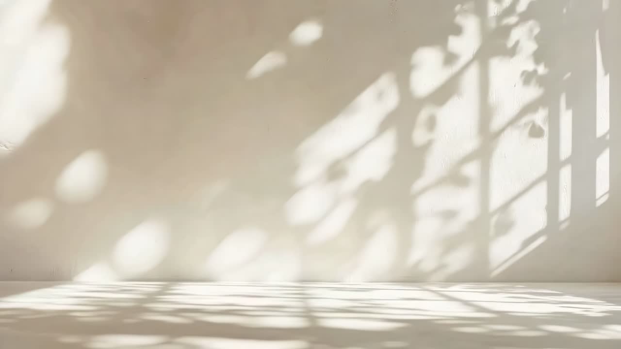 Minimalist video concept with soft shadows of leaves on a plain wall