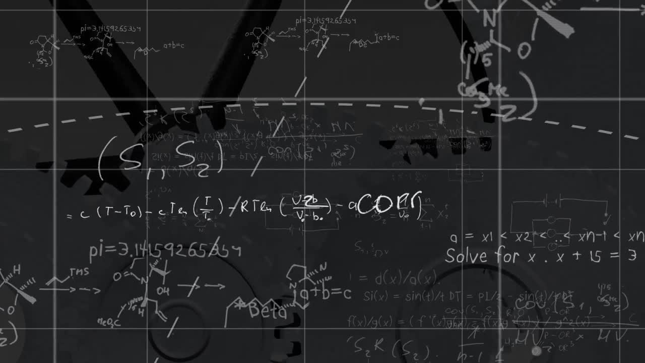 ⁇ 색 배경에 있는  ⁇  위의 수학 방정식의 애니메이션