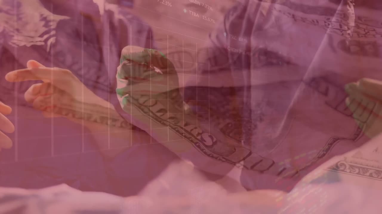 미국 달러 지폐에 대한 금융 데이터 처리의 애니메이션