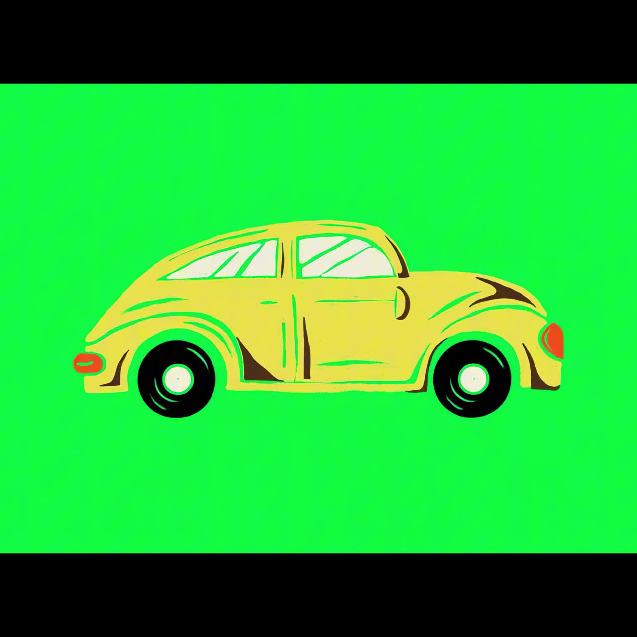 Vintage yellow car illustration animation isolated asset, transparent 4K video, alpha channel
