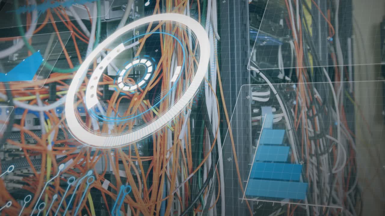 animación del procesamiento de datos a través de cables de computadora