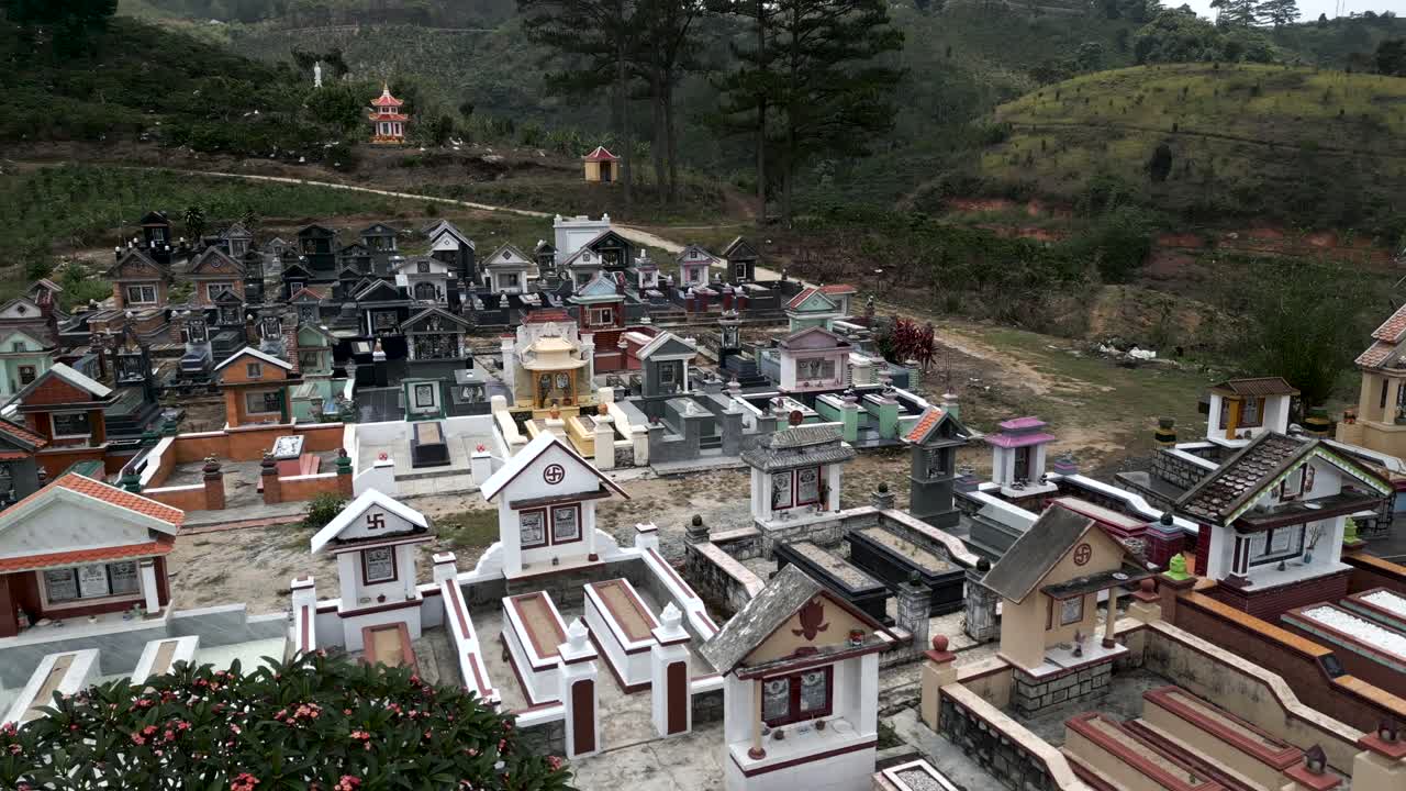 Colorful Cemetery in the Asian Mountains