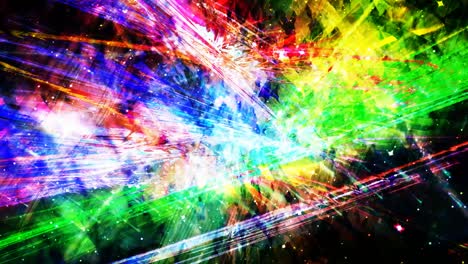 arco iris lento de desplazamiento espectáculo de luz láser del espacio exterior con estrellas - 4k animación de fondo de movimiento de bucle sin costuras