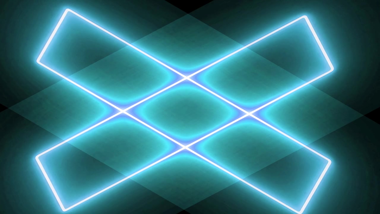 Linee geometriche al neon blu luminose e pulsanti su sfondo scuro