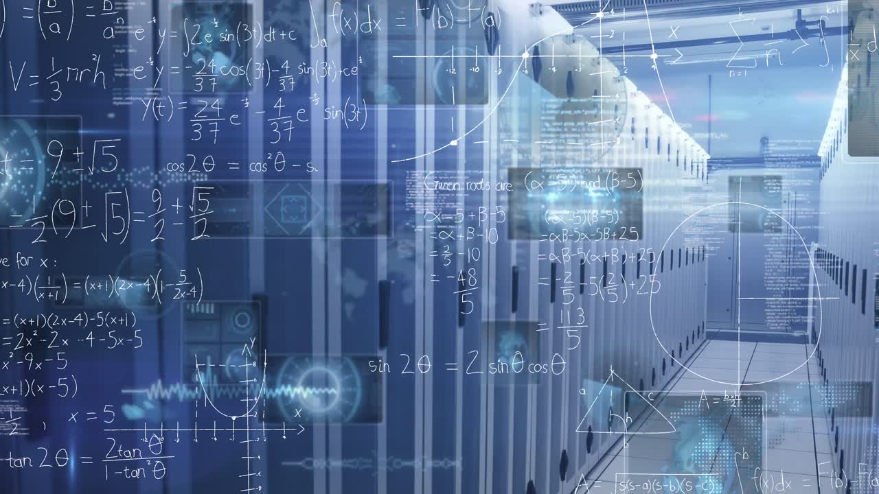 수학 방정식의 애니메이션과 컴퓨터 서버 방에 대한 데이터 처리