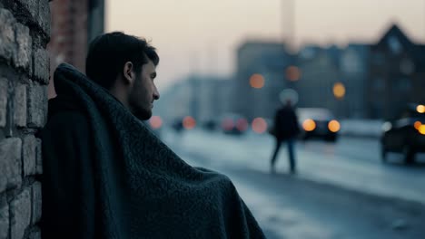 lonely man on a cold city street