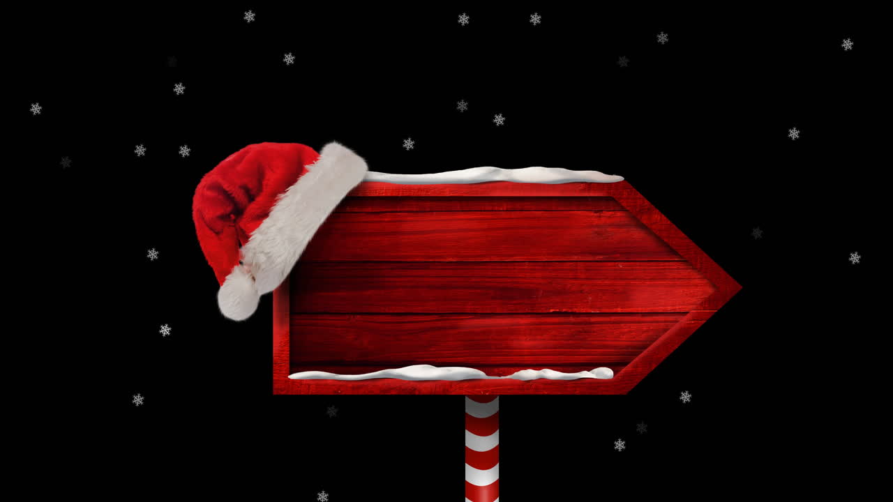 animación de un cartel de madera con espacio de copia sobre la nieve que cae