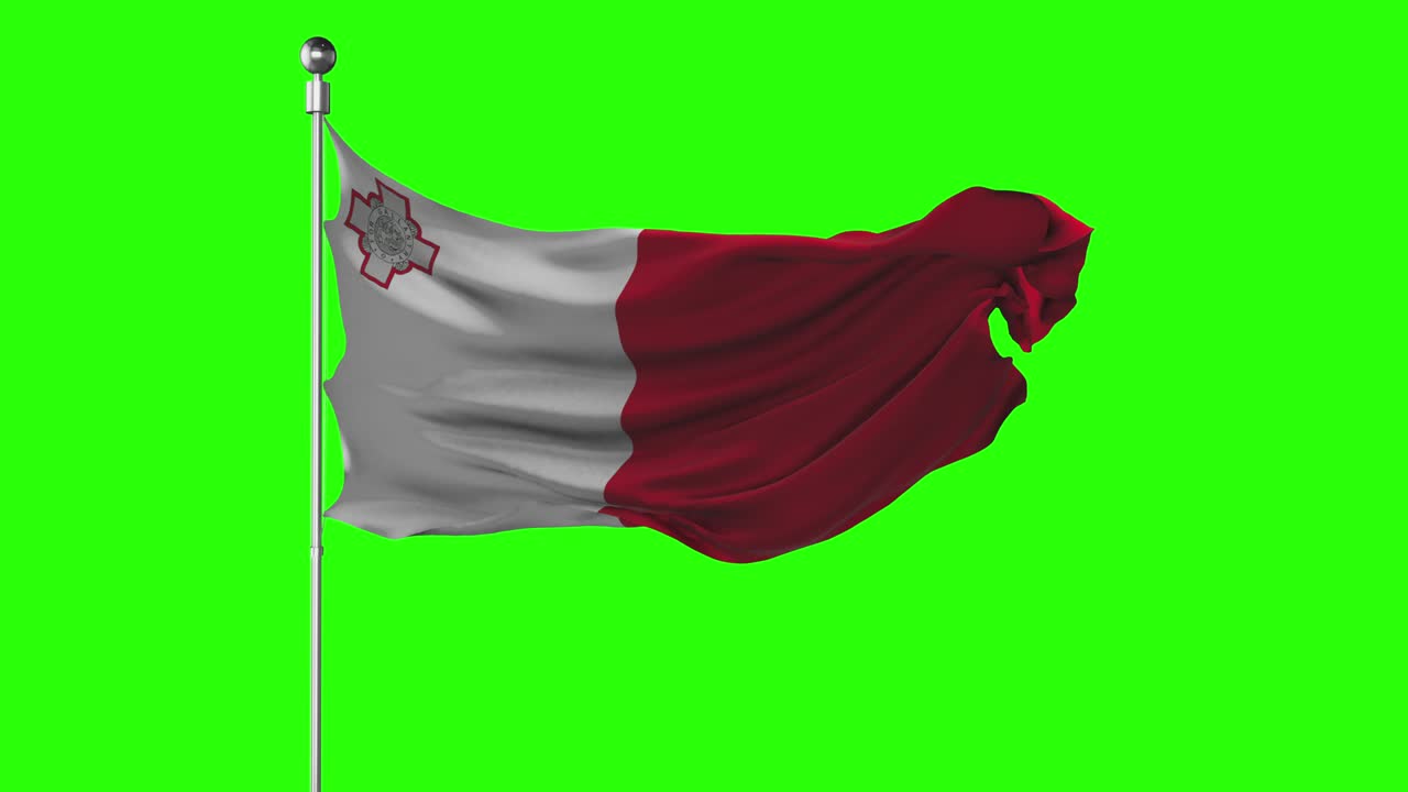 bandera nacional de malta ondeando en la pantalla verde. animación de la clave de croma. ilustración de la política maltesa