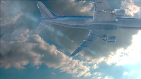 airplane travel flying in the cloud sky animation