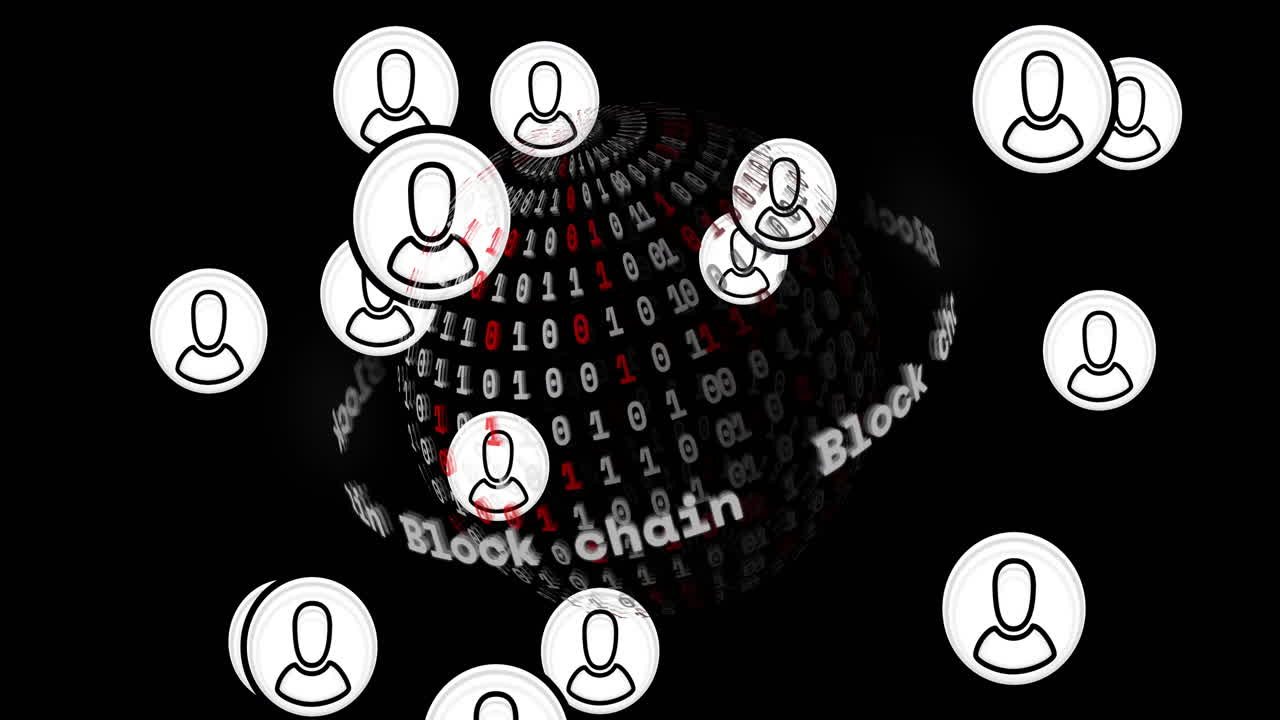 animación de iconos en todo el mundo con procesamiento de datos en fondo negro