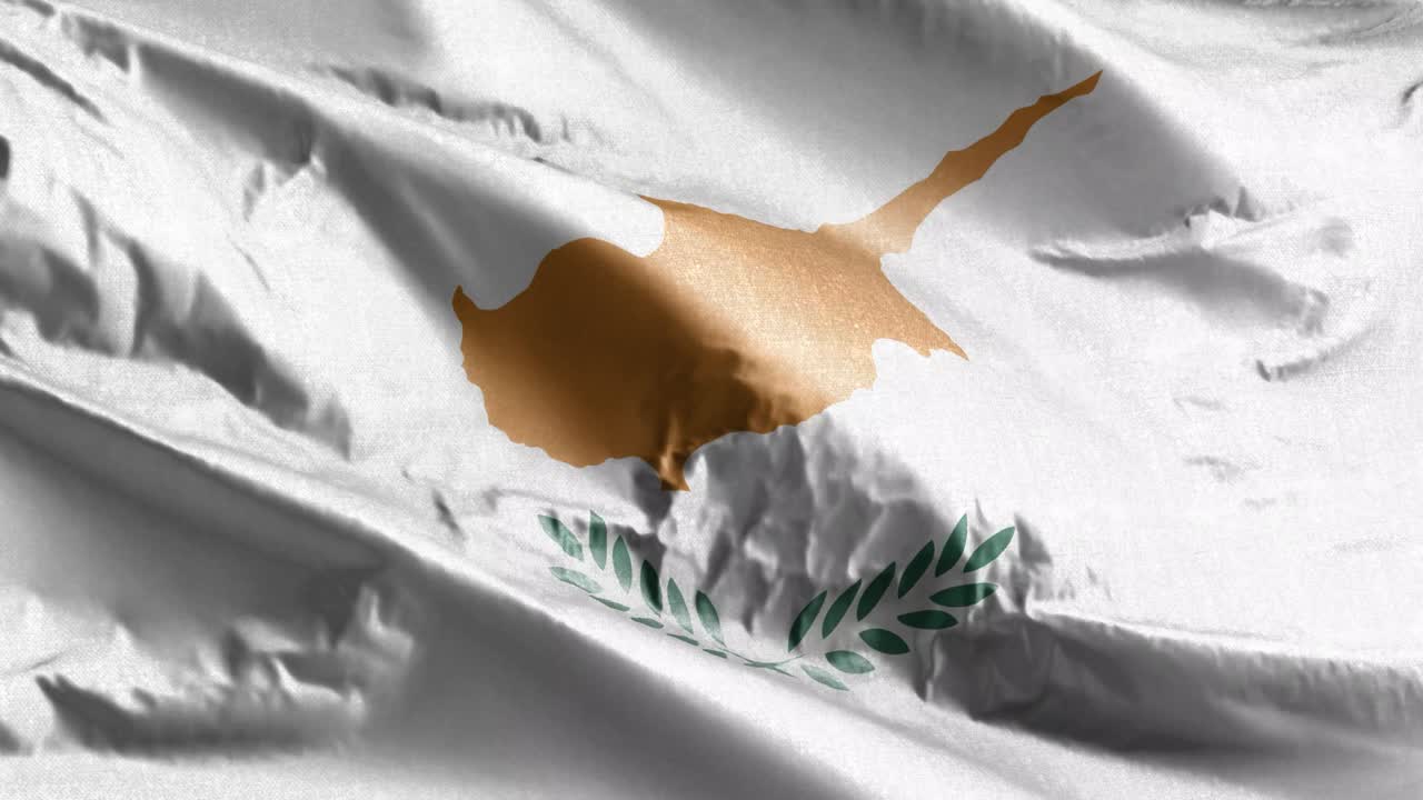 bandera textil de chipre ondeando en el bucle del viento. bandera chipriota balanceándose en la brisa. tejido textil de tela. fondo de relleno completo. bucle de 10 segundos.