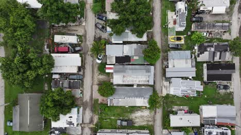 top down aerial shot above mobile homes in suburban florida