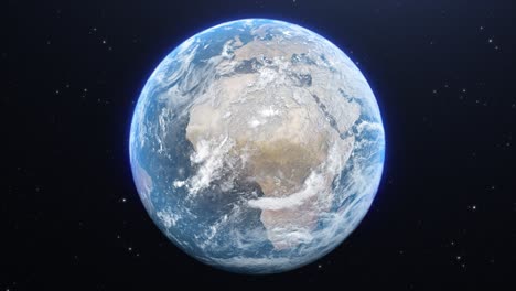 beautiful view of the earth from space in full daylight, with the europe, middle east and african continents showing as the planet rotates slowly against a starfield background