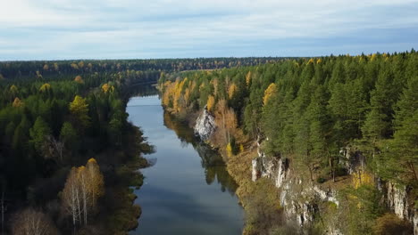 autumn river valley aerial view