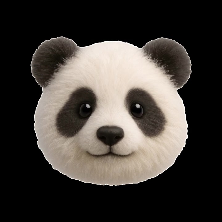 Testa di panda 3D animata che ruota su sfondo nero