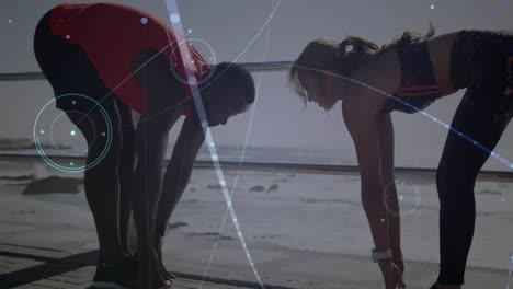 animación de la red de conexiones sobre pareja que se extiende al aire libre