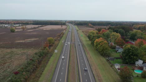 drone view of highway during cloudy day