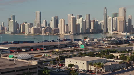 miami skyline and port aerial view