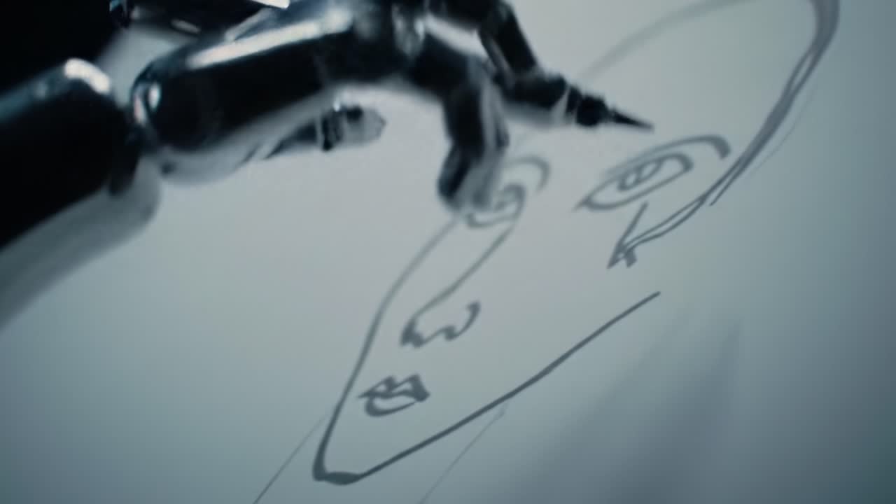A Robotic Hand Skillfully Sketches an Intricate Drawing on Canvas, Showcasing the Intersection of Technology and Artistic Expression