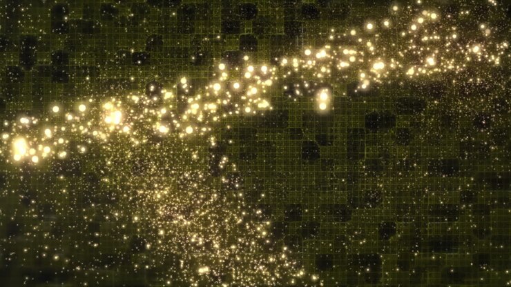 Animazione di un flare ottico volante e un motivo astratto su sfondo nero