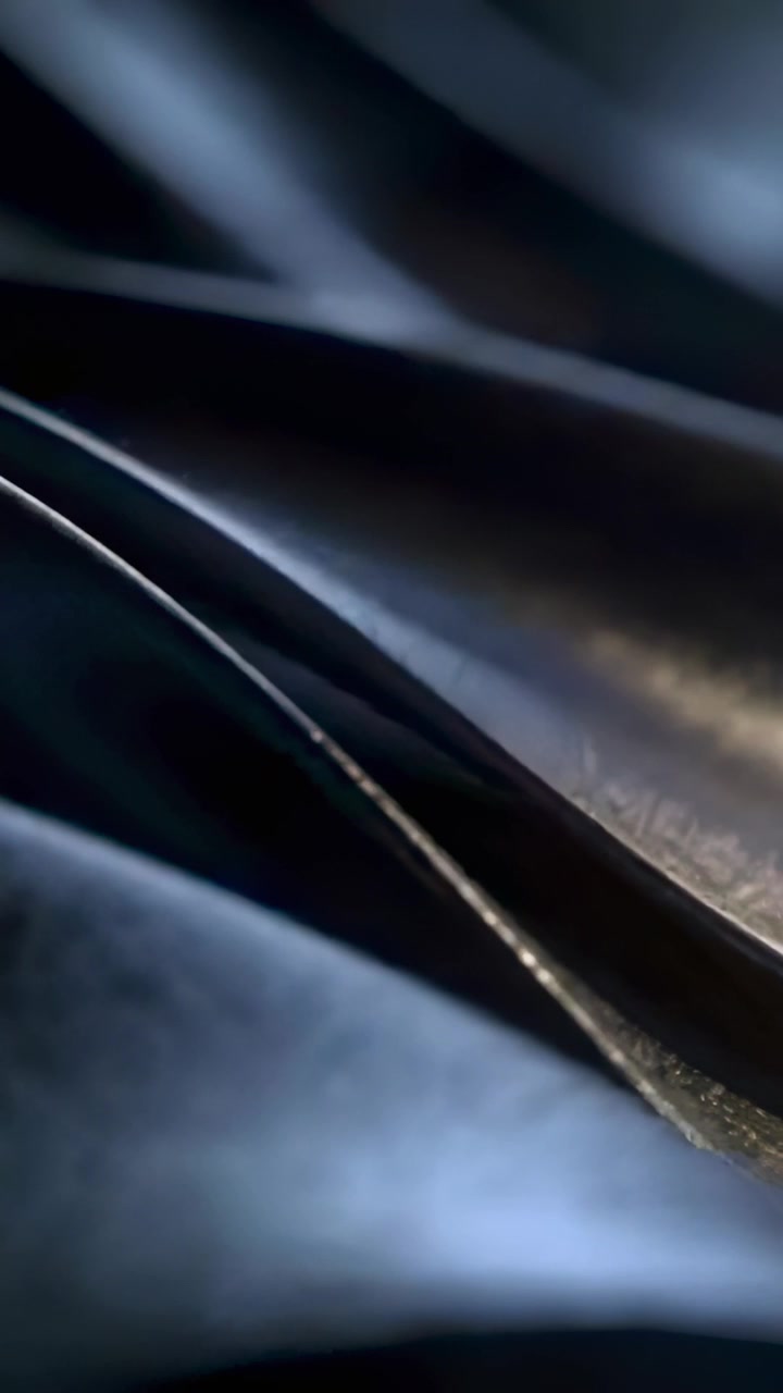 Vertical video: Shifting camera revealing dark curved ribbons in studio macro, showing fine texture