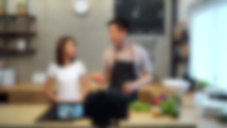 Blurred-shot-of-chef-couple-food-influencers-creating-cooking-video-content,-online-YouTube-creator-concept